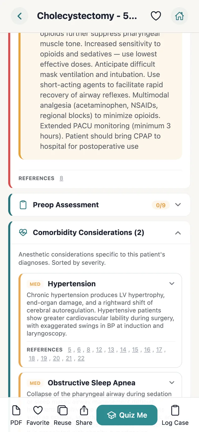 A generated plan with the comorbidity considerations for hypertension and sleep apnea open, each with references